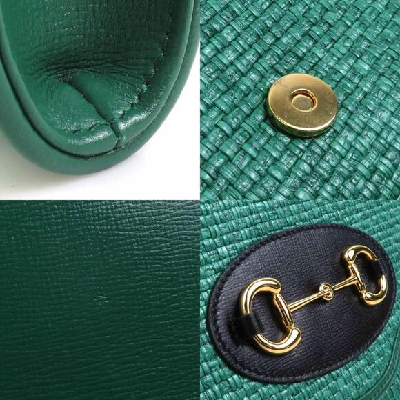 GUCCI Green Raffia Horsebit Shoulder Bag - Picture 4 of 5